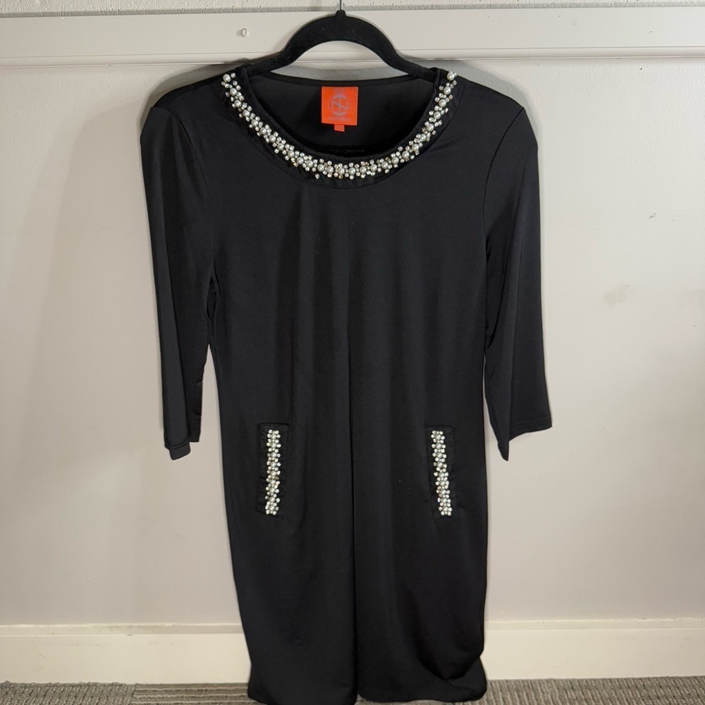 Tracy Negoshian Rhinestone Detail Dress Mid Length Sleeve